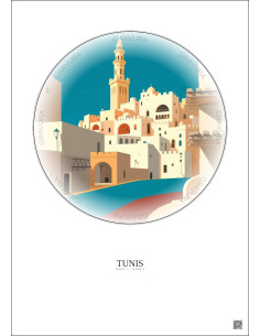 Affiche Tunis – Poster illustration vintage – Tunis | Gravura – Fond clair