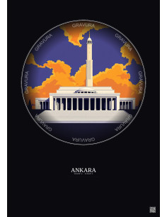 Affiche Ankara – Poster illustration vintage – Antkabir | Gravura – Fond foncé