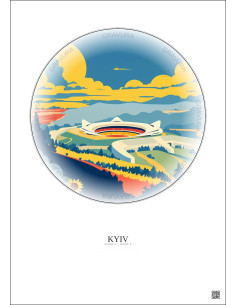 Affiche Kyiv – Poster illustration vintage – Olimpiyskiy National Sports Complex | Gravura – Fond clair