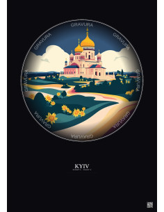 Affiche Kyiv – Poster illustration vintage – Saint Sophia Cathedral | Gravura – Fond foncé