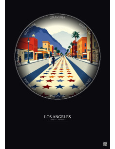 Affiche Los Angeles – Poster illustration vintage – Hollywood Walk Of Fame | Gravura – Fond foncé