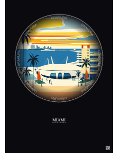 Affiche Miami – Poster illustration vintage – Kaseya Center | Gravura – Fond foncé