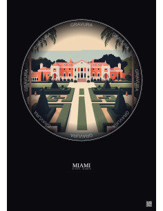 Affiche Miami – Poster illustration vintage – Vizcaya Museum And Gardens | Gravura – Fond foncé