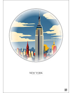 Affiche New York – Poster illustration vintage – Empire State Building | Gravura – Fond clair