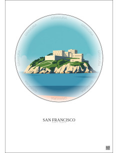 Affiche San Francisco – Poster illustration vintage – Alcatraz Island | Gravura – Fond clair