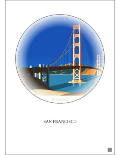 Affiche San Francisco – Poster illustration vintage – Golden Gate Bridge | Gravura – Fond clair