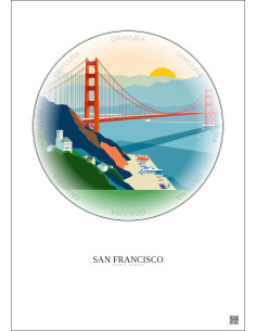 Affiche San Francisco – Poster illustration vintage – San Francisco | Gravura – Fond clair
