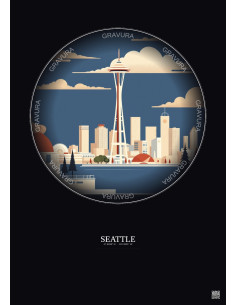 Affiche Seattle – Poster illustration vintage – Seattle | Gravura – Fond foncé