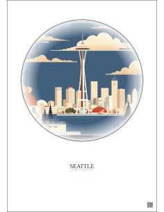 Affiche Seattle – Poster illustration vintage – Seattle | Gravura – Fond clair
