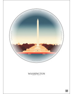 Affiche Washington – Poster illustration vintage – Famous Viewpoint Of Washington | Gravura – Fond clair