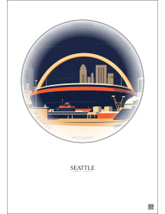Affiche Seattle – Poster illustration vintage – Lumen Field | Gravura – Fond clair