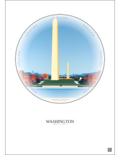 Affiche Washington – Poster illustration vintage – Most Iconic Landmark Of Washington | Gravura – Fond clair