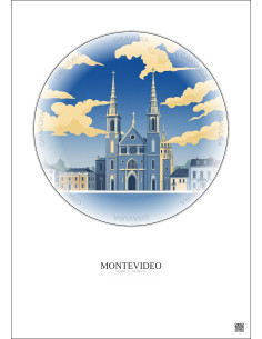 Affiche Montevideo – Poster illustration vintage – Metropolitan Basilica Cathedral Of The Immaculate Conception And San Felipe A