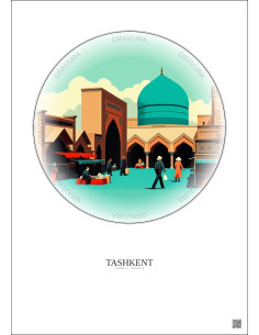 Affiche Tashkent – Poster illustration vintage – Chorsu Bazaar | Gravura – Fond clair