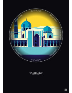 Affiche Tashkent – Poster illustration vintage – Registan Square | Gravura – Fond foncé