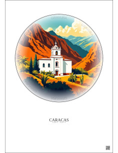 Affiche Caracas – Poster illustration vintage – Mariperez Church | Gravura – Fond clair