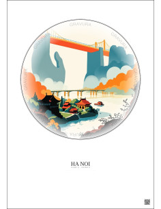 Affiche Ha Noi – Poster illustration vintage – Famous Viewpoint Of Ha Noi | Gravura – Fond clair