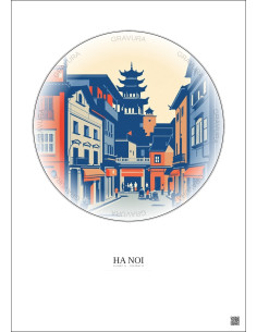 Affiche Ha Noi – Poster illustration vintage – Historic Old Town Of Ha Noi | Gravura – Fond clair