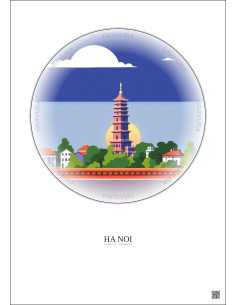 Affiche Ha Noi – Poster illustration vintage – Most Iconic Landmark Of Ha Noi | Gravura – Fond clair