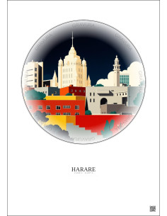 Affiche Harare – Poster illustration vintage – Harare | Gravura – Fond clair