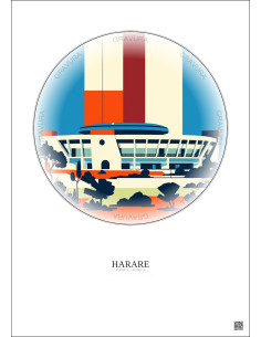 Affiche Harare – Poster illustration vintage – National Sports Stadium | Gravura – Fond clair
