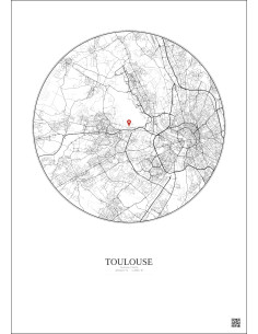 Toulouse, France - Carte de ville personnalisée 10 km · Fond clair