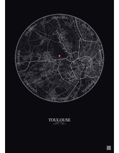 Toulouse, France - Carte de ville personnalisée 10 km · Fond foncé