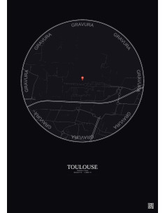 Toulouse, France - Carte de ville personnalisée 1 km · Fond foncé