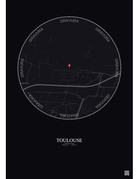 Toulouse, France - Carte de ville personnalisée 1 km · Fond foncé