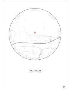 Toulouse, France - Carte de ville personnalisée 1 km · Fond clair