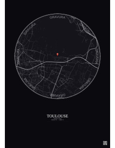 Toulouse, France - Carte de ville personnalisée 2.5 km · Fond foncé