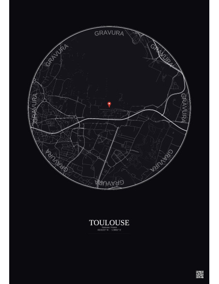 Toulouse, France - Carte de ville personnalisée 2.5 km · Fond foncé