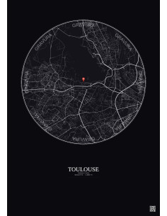 Toulouse, France - Carte de ville personnalisée 5 km · Fond foncé