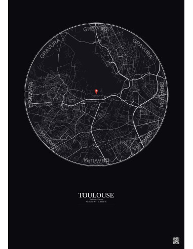 Toulouse, France - Carte de ville personnalisée 5 km · Fond foncé
