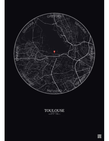Toulouse, France - Carte de ville personnalisée 5 km · Fond foncé
