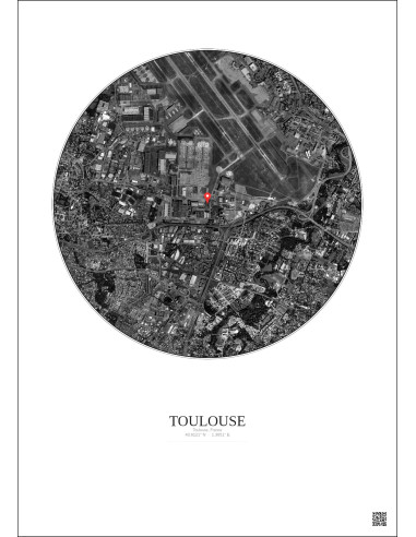 Toulouse, France - Vue satellite personnalisée 2.5 km · N&B · Fond clair