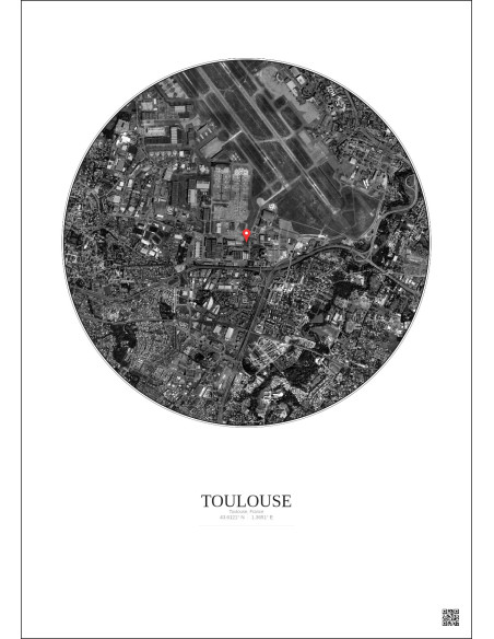 Toulouse, France - Vue satellite personnalisée 2.5 km · N&B · Fond clair
