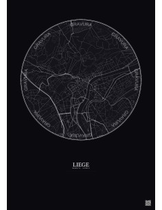 Affiche Liege – Poster carte de ville 2.5km | Gravura – Fond foncé