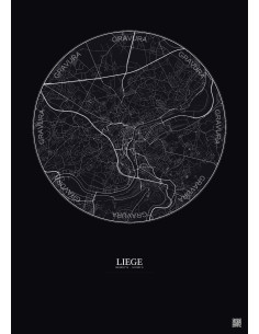 Affiche Liege – Poster carte de ville 6km | Gravura – Fond foncé