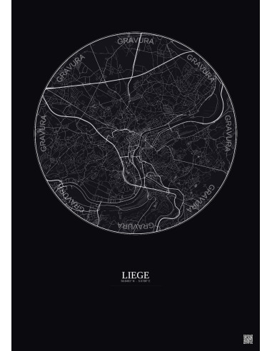 Affiche Liege – Poster carte de ville 6km | Gravura – Fond foncé