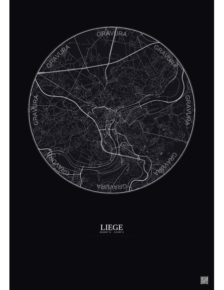 Affiche Liege – Poster carte de ville 6km | Gravura – Fond foncé