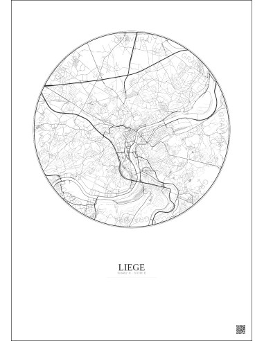 Affiche Liege – Poster carte de ville 6km | Gravura – Fond clair