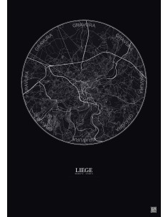 Affiche Liege – Poster carte de ville 10km | Gravura – Fond foncé
