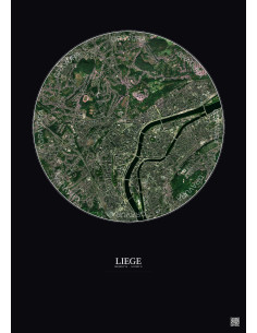 Affiche Liege – Poster vue satellite 2.5km Couleur | Gravura – Fond foncé