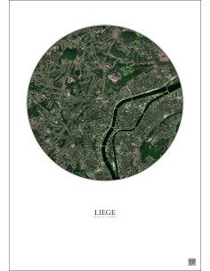 Affiche Liege – Poster vue satellite 2.5km Couleur | Gravura – Fond clair