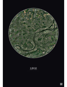 Affiche Liege – Poster vue satellite 6km Couleur | Gravura – Fond foncé