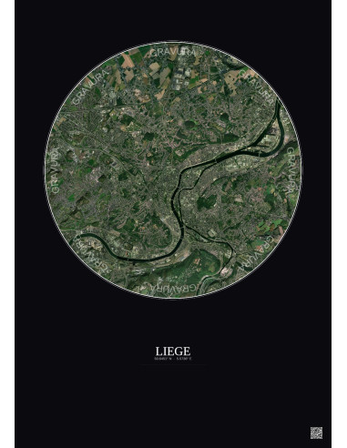 Liege Satellite View Poster 6km Color | Gravura – Dark background