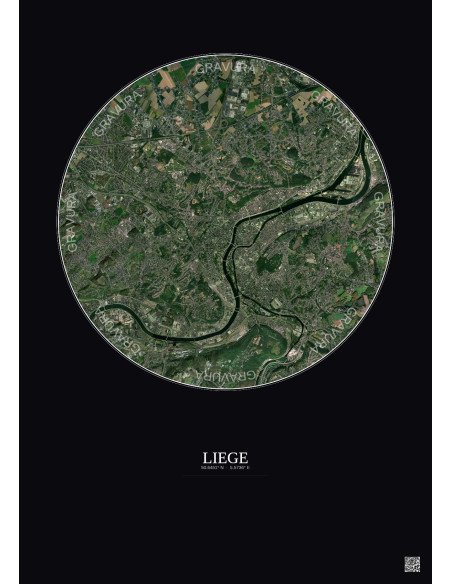 Liege Satellite View Poster 6km Color | Gravura – Dark background