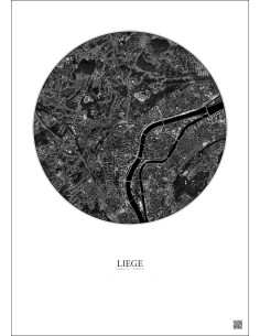 Affiche Liege – Poster vue satellite 2.5km N&B | Gravura – Fond clair