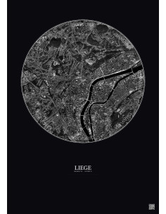 Affiche Liege – Poster vue satellite 2.5km N&B | Gravura – Fond foncé
